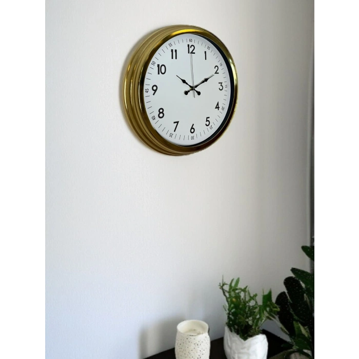 Mey İthalat® Classic White Gold 40 Cm Metal Duvar Saati