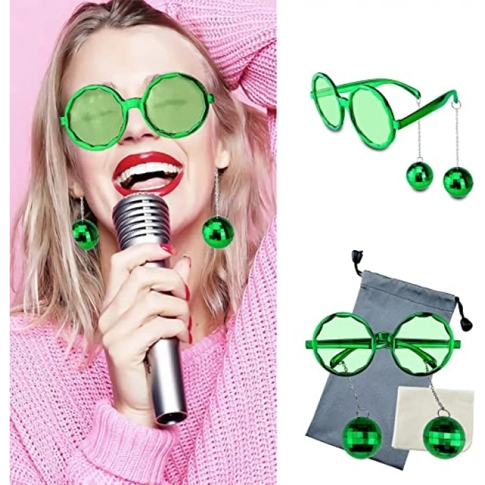 Mey İthalat® Disko Toplu Küpeli Parti Gözlüğü Yeşil Renk