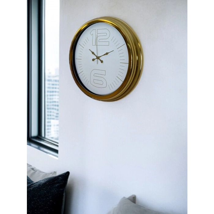 Mey İthalat® Elegant White Gold 40 Cm Metal Duvar Saati