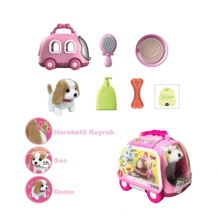 Mey İthalat®  JND-6802 Taşıma Araba Çantalı Hareketli Pilli Köpek Set -Vardem Oyuncak
