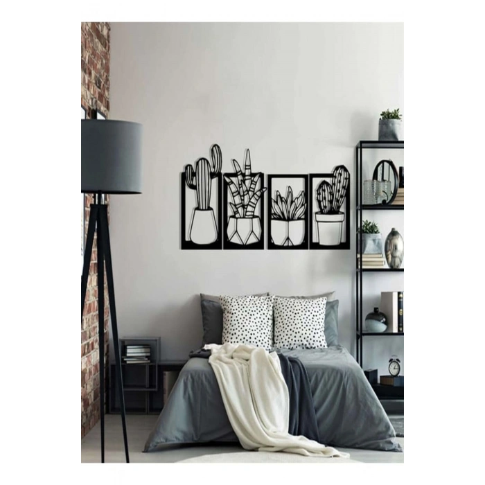 Mey İthalat® Kaktüs Çerçeve Serisi – Ahşap Duvar Dekoru (4’lü Set)