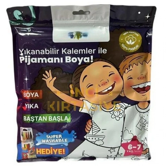 Mey İthalat® Kalem Hediyeli Boyanabilir Pijama 6-7 Yaş