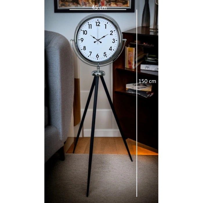 Mey İthalat® Krom Dekoratif Tasarım Tripod Ayaklı Saat