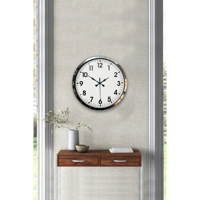 Mey İthalat® Krom Elegance 40 Cm Metal Standart Duvar Saati