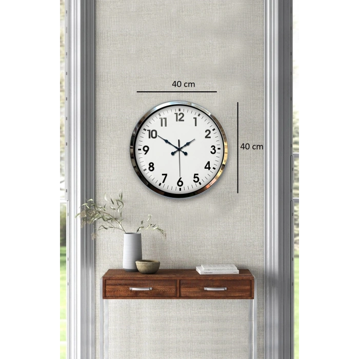 Mey İthalat® Krom Elegance 40 Cm Metal Standart Duvar Saati