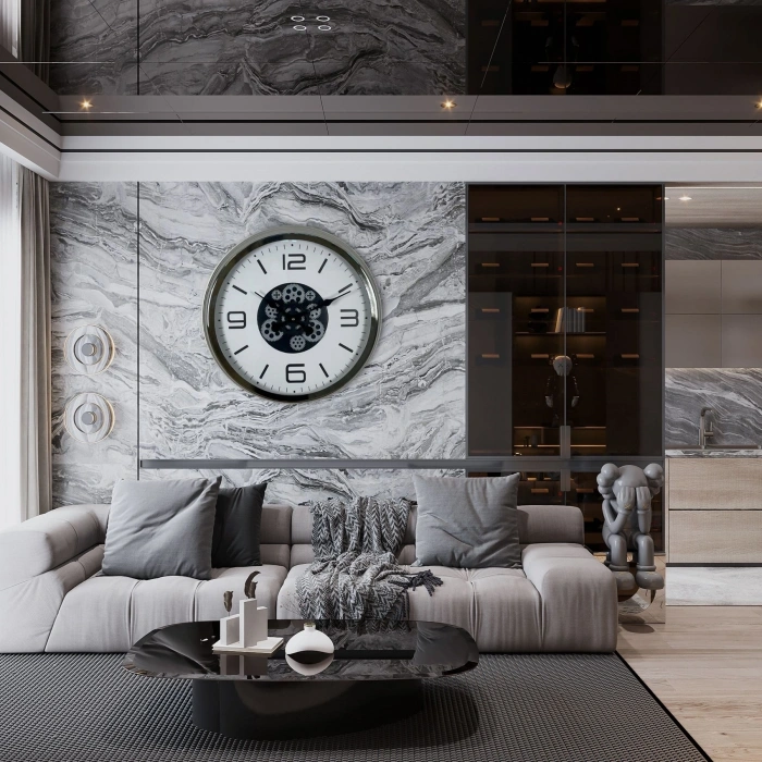 Mey İthalat® Krom Modern 60 Cm Çarklı Duvar Saati