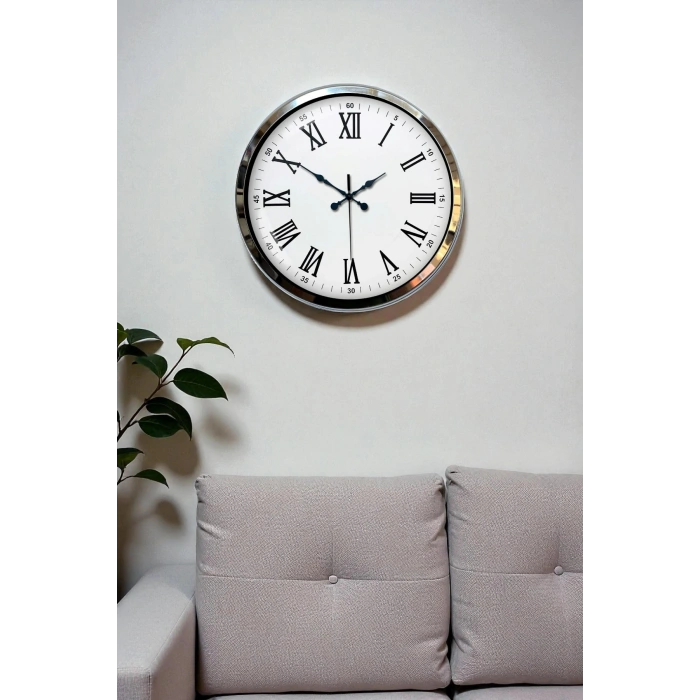 Mey İthalat® Krom Roma Rakamlı 40 Cm Metal Modern Duvar Saati