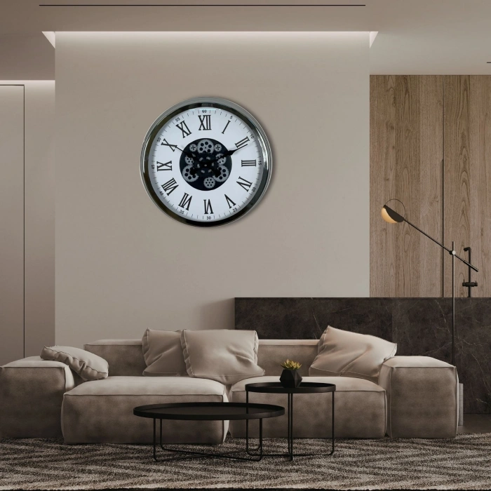 Mey İthalat® Krom Roma Rakamlı 60 Cm Çarklı Duvar Saati