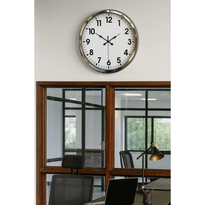 Mey İthalat® Krom Şıklık 52 Cm Metal Modern Duvar Saat