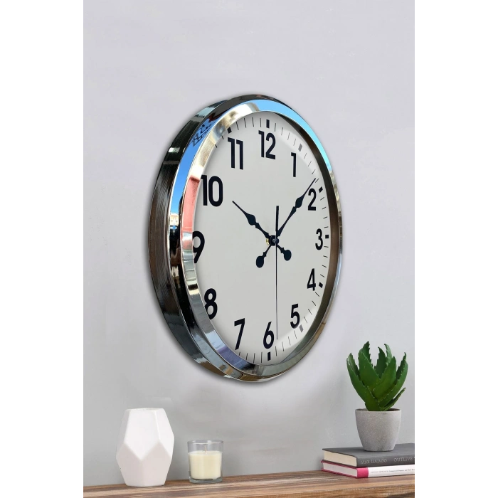 Mey İthalat® Krom Şıklık 52 Cm Metal Modern Duvar Saat