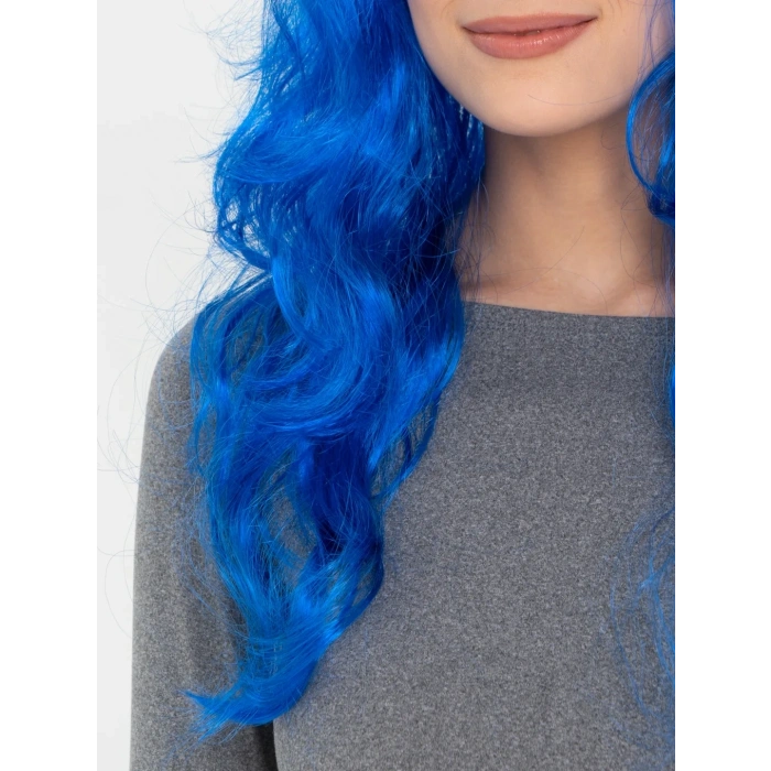 Mey İthalat® Mavi Renk Uzun Dalgalı Parti Peruğu