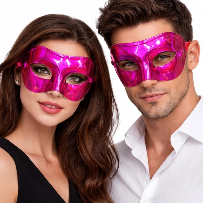 Mey İthalat® Metalize Parlak Parti Maskesi Pembe Renk 16x7 cm