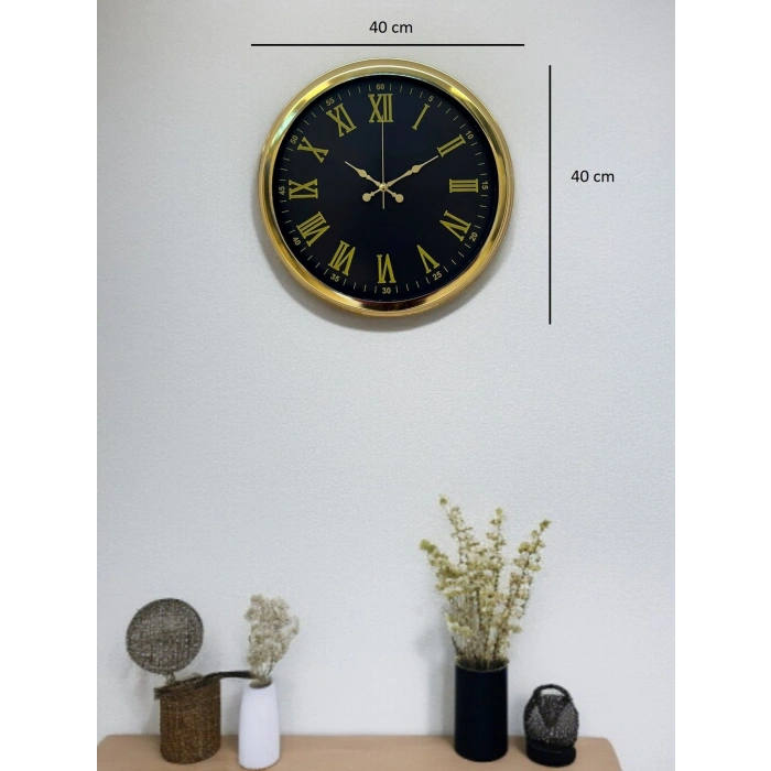 Mey İthalat® Noble Gold Black 40 Cm Metal Duvar Saati