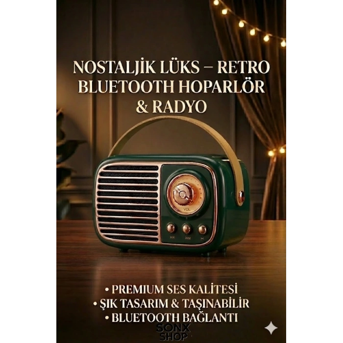 Mey İthalat®  Nostaljik Retro Bluetooth  - FM Radyo, USB ve Bluetooth Kablosuz Hoparlör