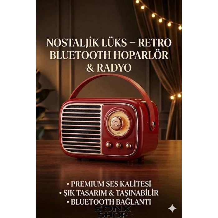 Mey İthalat®  Nostaljik Retro Bluetooth  - FM Radyo, USB ve Bluetooth Kablosuz Hoparlör