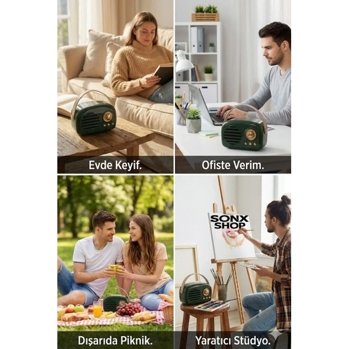 Mey İthalat®  Nostaljik Retro Bluetooth  - FM Radyo, USB ve Bluetooth Kablosuz Hoparlör