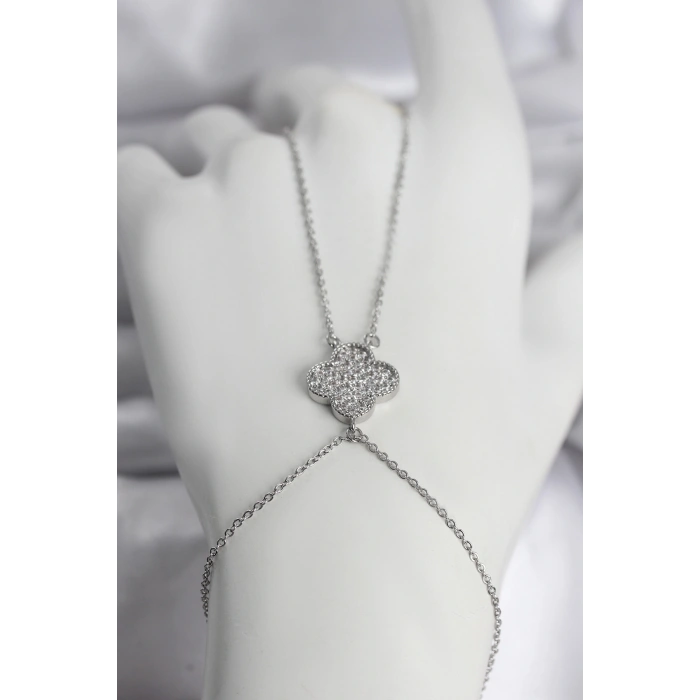 Mey İthalat® Pirinç Gümüş Renk Yonca Model Kadın Şahmeran