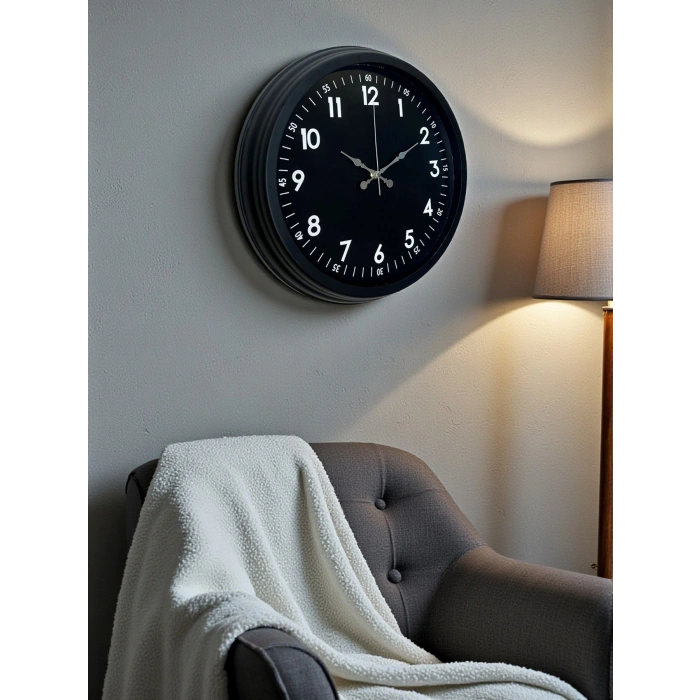 Mey İthalat® Pure Dark Black 40 Cm Metal Duvar Saati