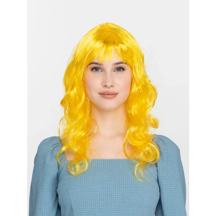 Mey İthalat® Sarı Renk Uzun Dalgalı Parti Peruğu