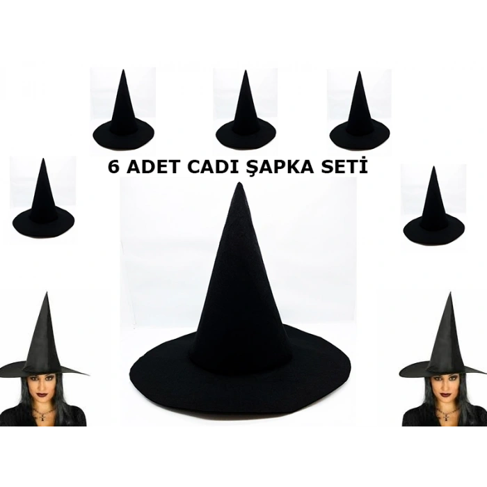 Mey İthalat® Siyah Cadı Şapkası Keçe Yetişkin Boy 6 Adet