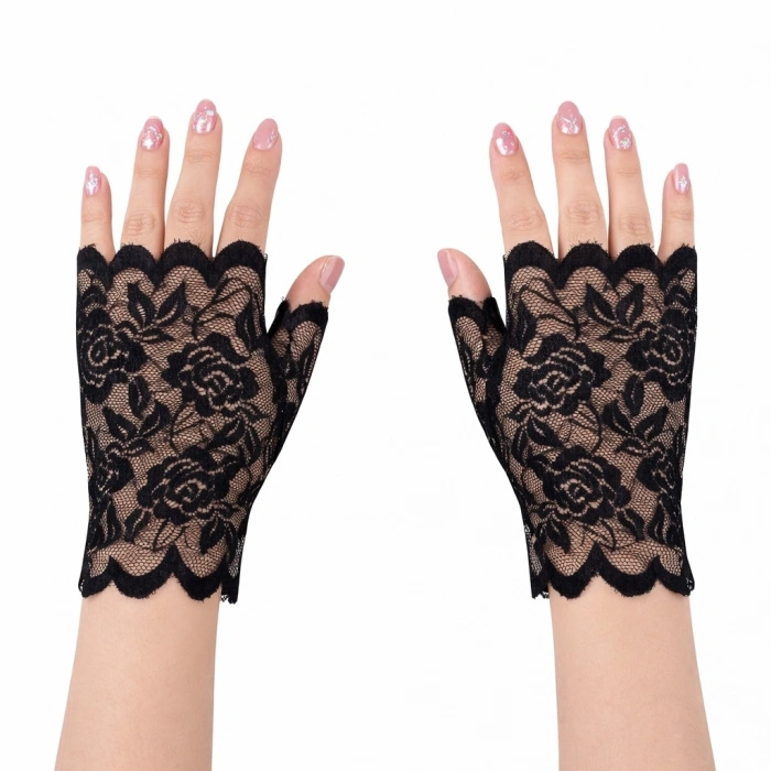 Mey İthalat® Siyah Dantel Parmaksız Kısa Eldiven