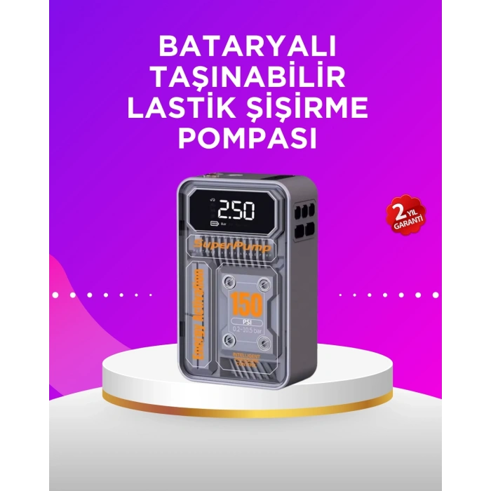 Mey İthalat® Mini Boy Elektrikli Şarjlı Yüksek Basınçlı Lastik Şişirme Pompası