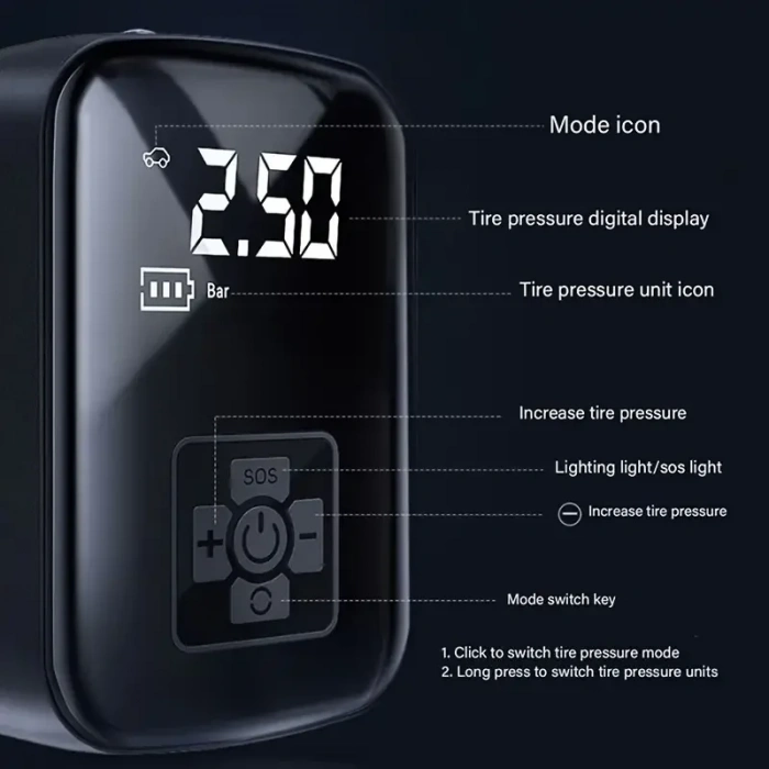 Mini Kablosuz Dijital Taşınabilir Kompresör Araç Lastik Top Şişirme Pompası Hava Kompresörü (5047)