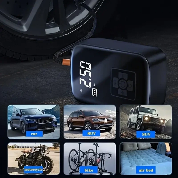Mini Kablosuz Dijital Taşınabilir Kompresör Araç Lastik Top Şişirme Pompası Hava Kompresörü (5047)