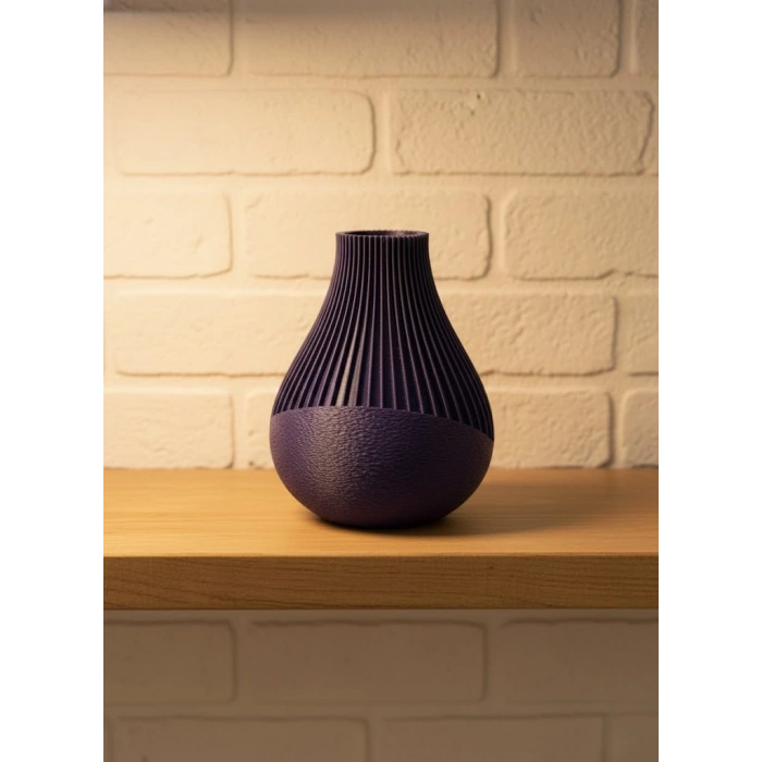 Mey İthalat® Mor Çizgili Dekoratif Vazo 11 cm Modern Tasarım Aksesuar
