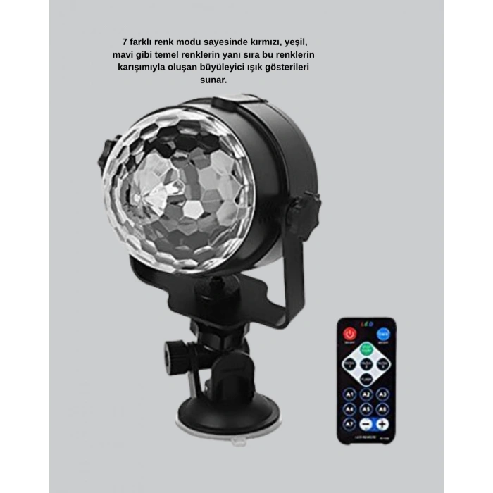 Mey İthalat® Müzik Ritmine Duyarlı Renkli Disko Topu – 7 Modlu Işıklı Parti Lambası