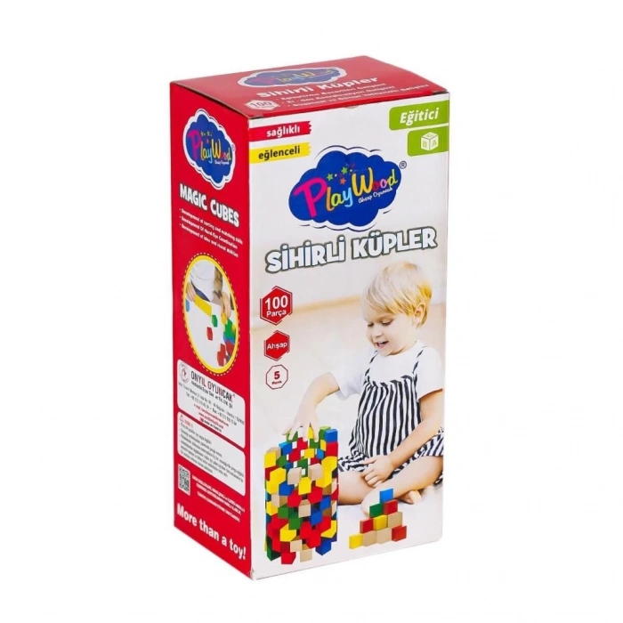 Mey İthalat® ONY-359 Ahşap Sihirli Küpler 100 Parça -Onyıl Oyuncak