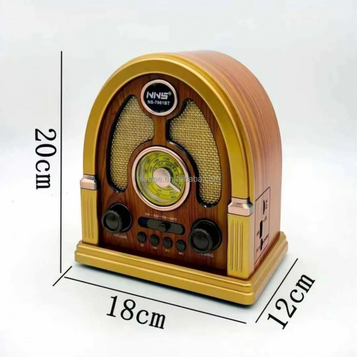 Orta Boy Kubbe Model Retro Ahşap Tasarım Bluetooth Hoparlörlü Radyo – FM/AM Destekli, Şarjlı ve Taşınabilir Radyo NS-7061 (5047)