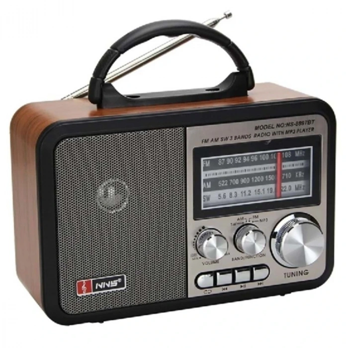 Orta Boy Retro, Nostaljik, Ahşap Tasarım Bluetooth Hoparlörlü, Şarjlı, Taşınabilir FM/AM Destekli Radyo NS-8897 (5047)