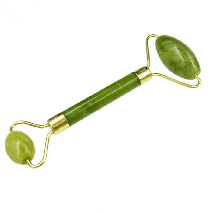 Özel Süngerli Kutusunda Kırılmaz Çift Taraflı 2li Cilt Yüz Masaj Aleti Jade Roller Yeşim Taşı (5047)