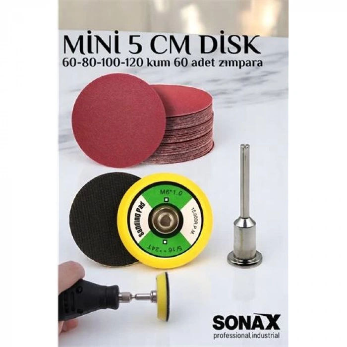 Pimli Mini Cırt Zımpara Taban Seti Gravür Ve Matkap Uyumlu 5 cm 60 Adet Zımparalı Set