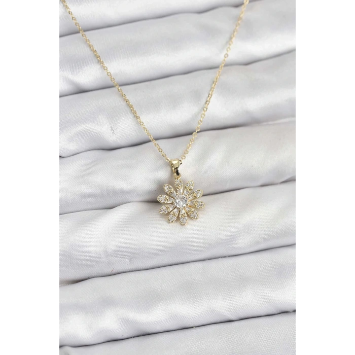 Mey İthalat® Pirinç Gold Renk Çiçek Model Kadın Kolye