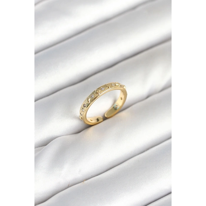 Pirinç Gold Renk Zirkon Taşlı Kadın Yüzük