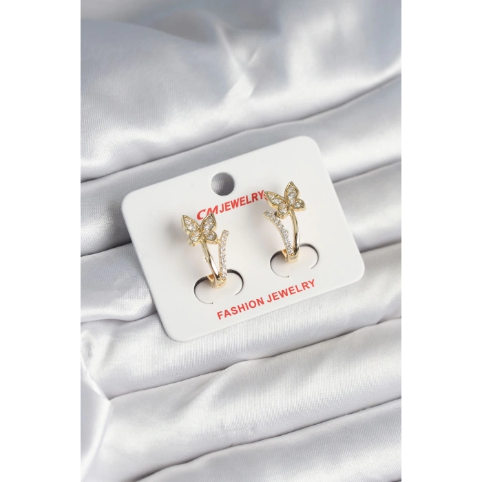 Pirinç Gold Renk Zirkon Taşlı Kelebek Model Kadın Yüzük