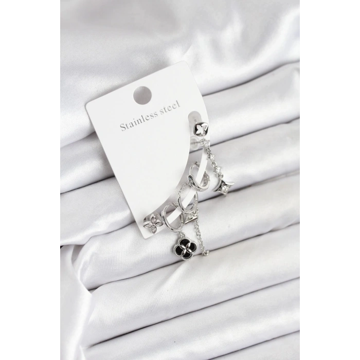 Pirinç Gümüş Renk Kadın Set Küpe