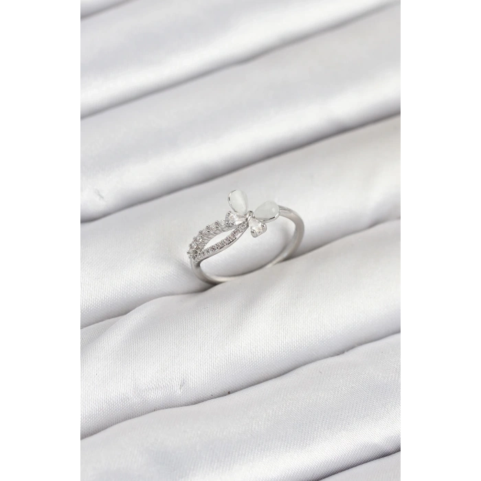 Pirinç Gümüş Renk Kelebek Zirkon Taşlı Kadın Yüzük