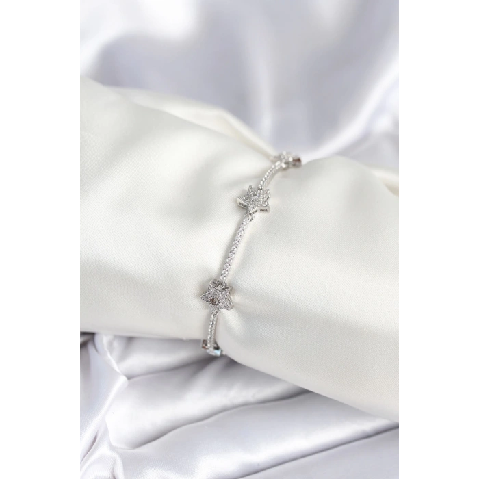 Pirinç Gümüş Renk Yıldız Model Kadın Bileklik