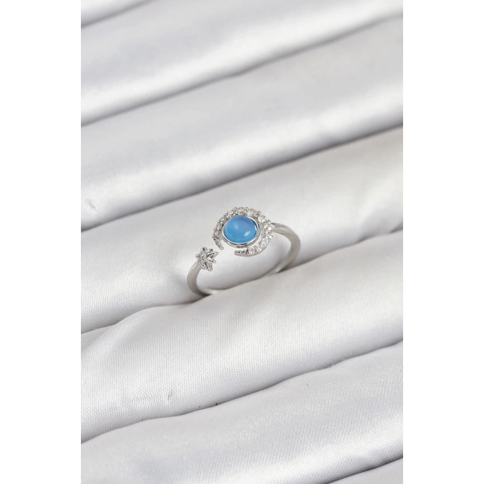 Pirinç Gümüş Renk Zirkon Taşlı Ay Yıldız Kadın Yüzük