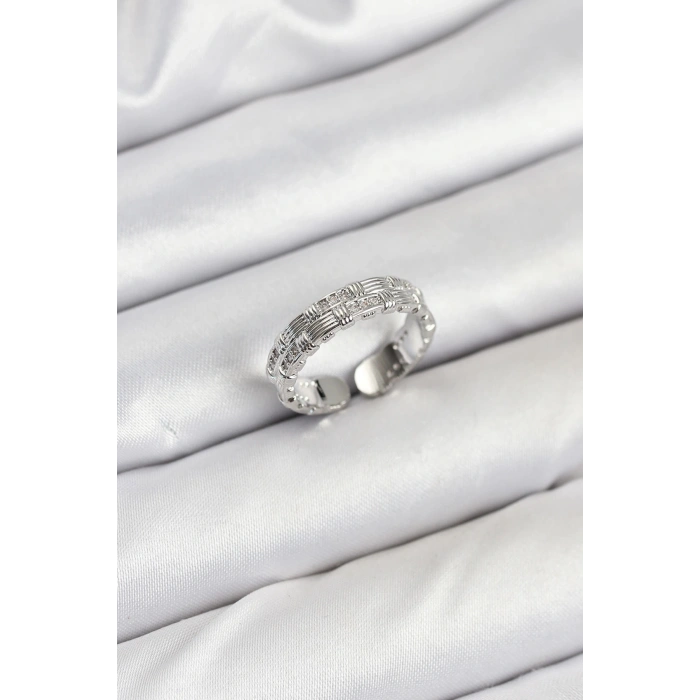 Pirinç Gümüş Renk Zirkon Taşlı Sırım Kadın Yüzük