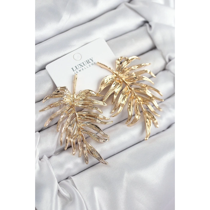 Pirinç Yaprak Model Gold Renk Kadın Küpe