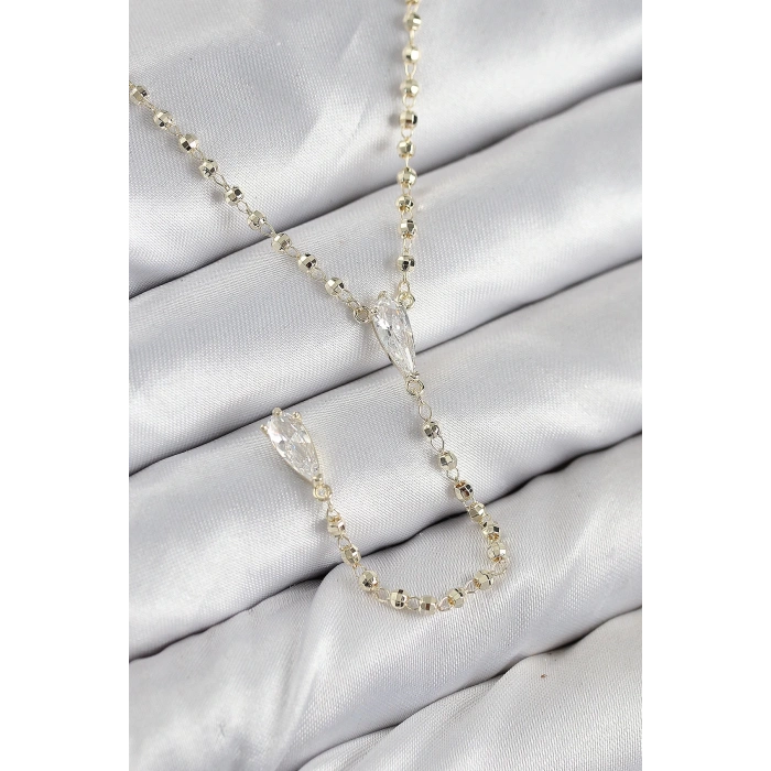 Pirinç Zirkon Taşlı Gold Renk Kadın Y Kolye