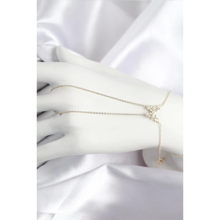 Pirinç Zirkon Taşlı Kelebek Model Gold Renk Şahmeran