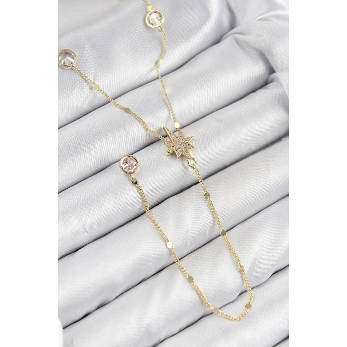 Pirinç Zirkon Taşlı Kutup Yıldızı Model Gold Renk Y Kolye