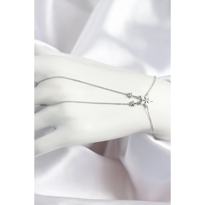 Pirinç Zirkon Taşlı Yıldız Model Gümüş Renk Şahmeran