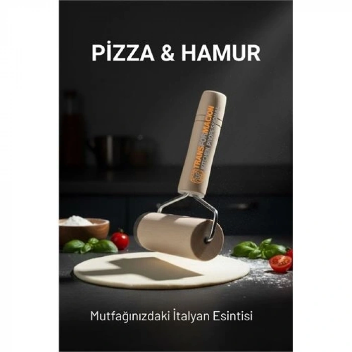 Mey İthalat® Pizza Merdanesi - Profesyonel Ahşap Saplı  Hamur Açma Merdanesi -