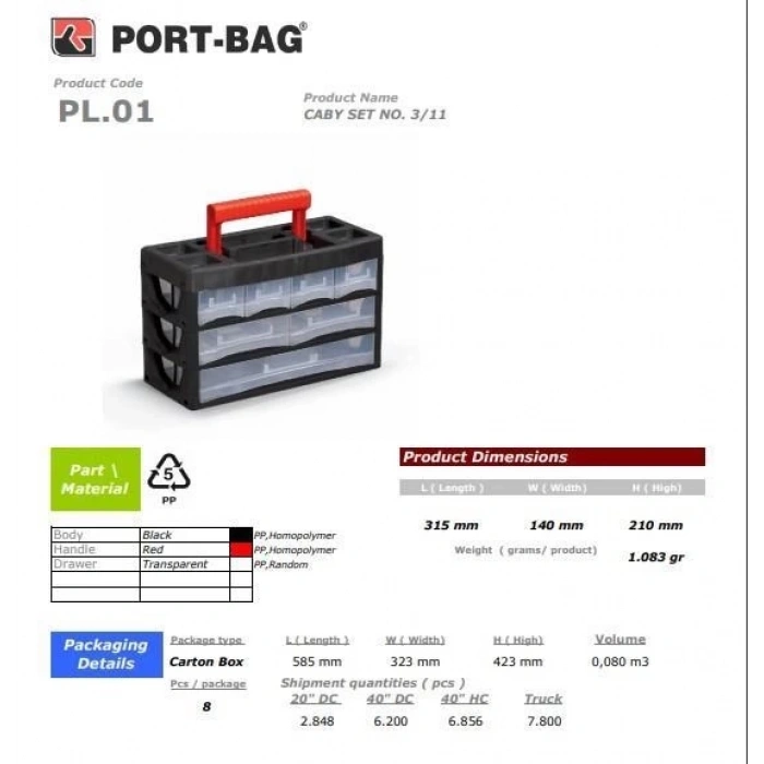 Mey İthalat® Portbag PL01 Caby 3/11 Çekmece Seti